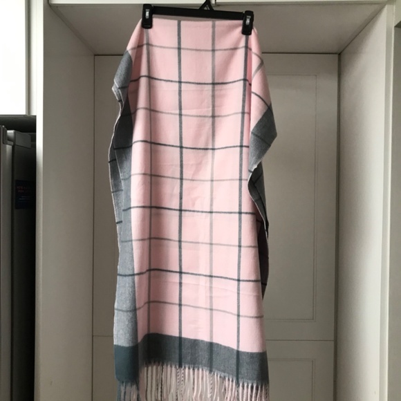 Pink and Grey Plaid Winter Shawl, Wrap, Scarf - Picture 4 of 4